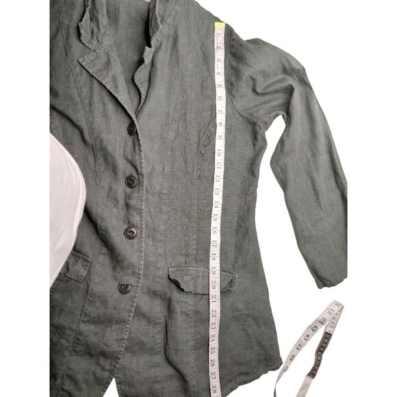 VINTAGE Flax Women's Linen Blazer Jacket S Gray Single-Breasted Button Front - Picture 6 of 7